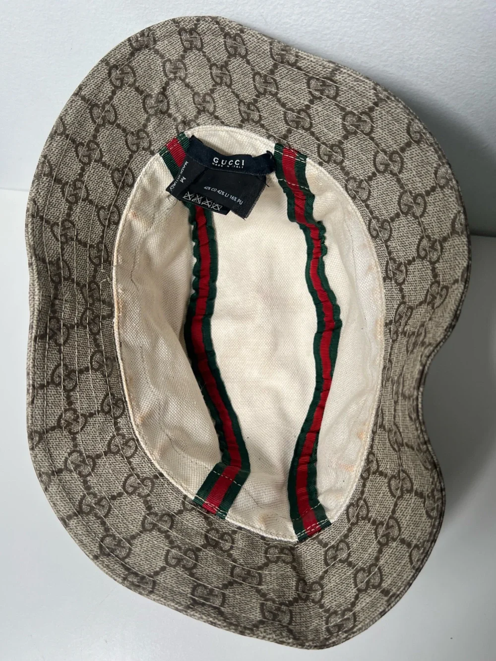 Gucci GG Supreme Monogram Logo Canvas Web Stripe Bucket Hat